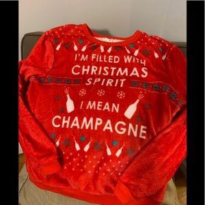 Velvety red holiday sleep top, small, EUC
